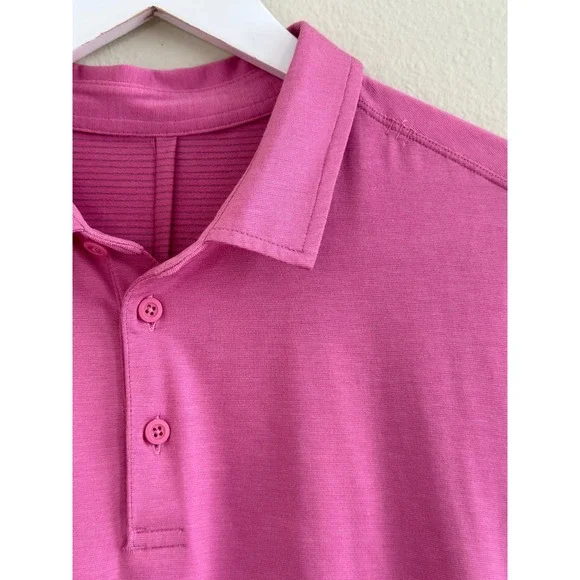Lululemon Evolution Short Sleeve Polo Oxford Shirt Pink Mens Large Golf Athletic - Picture 8 of 9